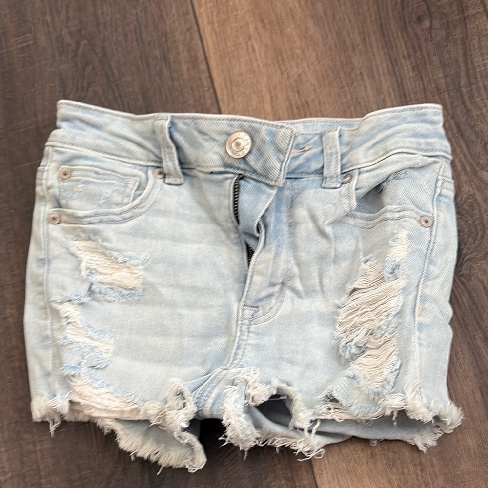 American Eagle Outfitters Blue Distressed Jean Shorts